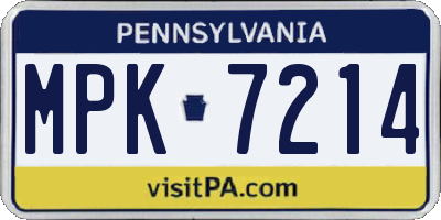 PA license plate MPK7214