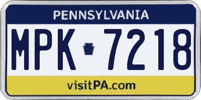 PA license plate MPK7218
