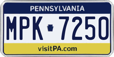 PA license plate MPK7250
