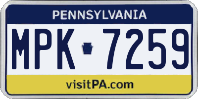 PA license plate MPK7259