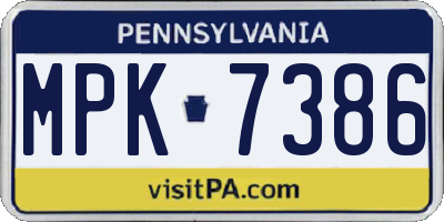 PA license plate MPK7386