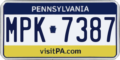 PA license plate MPK7387