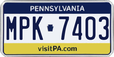 PA license plate MPK7403