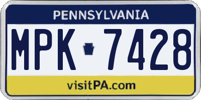 PA license plate MPK7428
