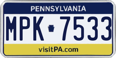 PA license plate MPK7533