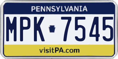 PA license plate MPK7545