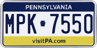 PA license plate MPK7550
