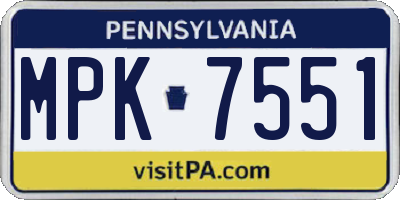 PA license plate MPK7551