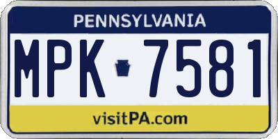 PA license plate MPK7581
