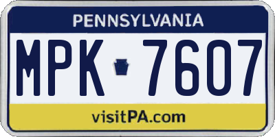PA license plate MPK7607