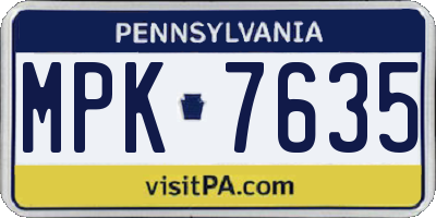 PA license plate MPK7635