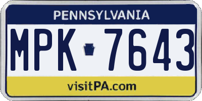 PA license plate MPK7643