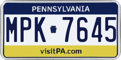 PA license plate MPK7645