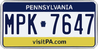 PA license plate MPK7647
