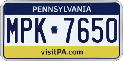 PA license plate MPK7650
