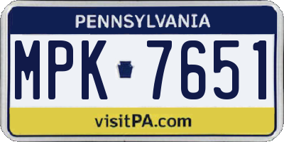 PA license plate MPK7651