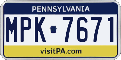 PA license plate MPK7671