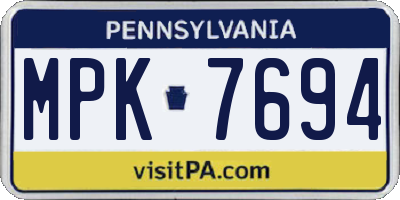 PA license plate MPK7694