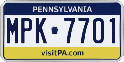 PA license plate MPK7701