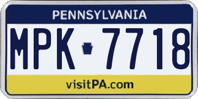 PA license plate MPK7718