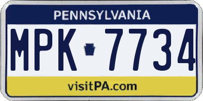 PA license plate MPK7734