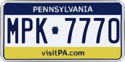 PA license plate MPK7770