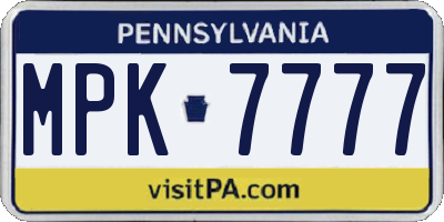 PA license plate MPK7777