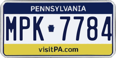 PA license plate MPK7784