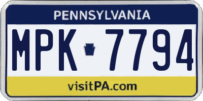 PA license plate MPK7794