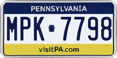 PA license plate MPK7798