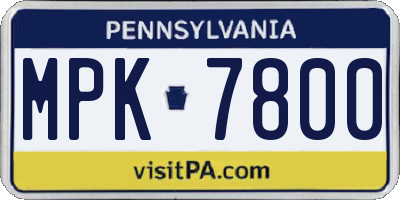 PA license plate MPK7800