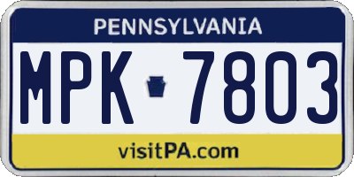 PA license plate MPK7803