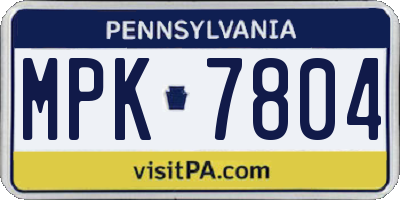 PA license plate MPK7804