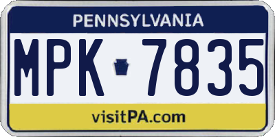 PA license plate MPK7835
