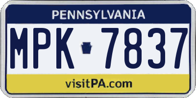 PA license plate MPK7837
