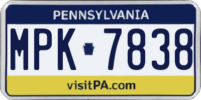 PA license plate MPK7838