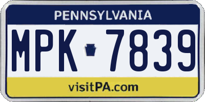 PA license plate MPK7839