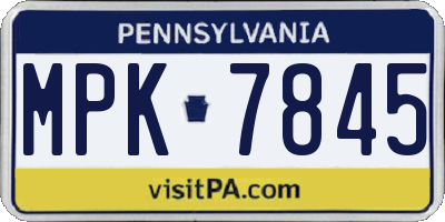 PA license plate MPK7845