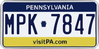 PA license plate MPK7847