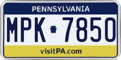 PA license plate MPK7850