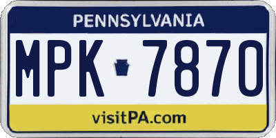 PA license plate MPK7870