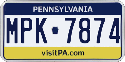 PA license plate MPK7874