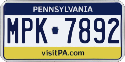 PA license plate MPK7892