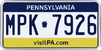 PA license plate MPK7926