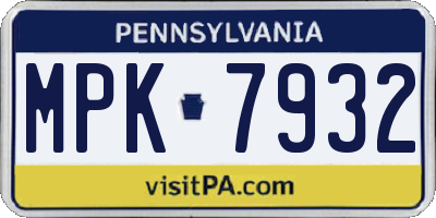 PA license plate MPK7932
