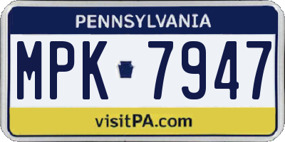 PA license plate MPK7947