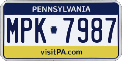 PA license plate MPK7987