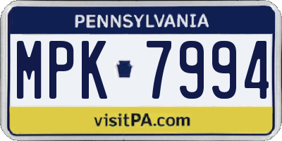 PA license plate MPK7994