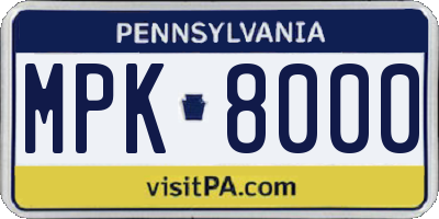 PA license plate MPK8000