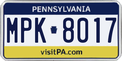 PA license plate MPK8017